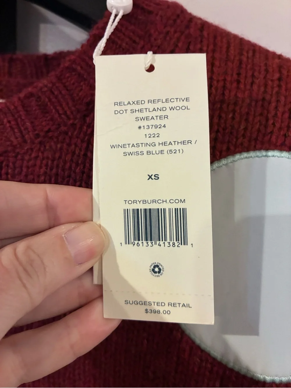 Tory Burch Women’s Wine Red Crewneck Sweater with White Dot Accents